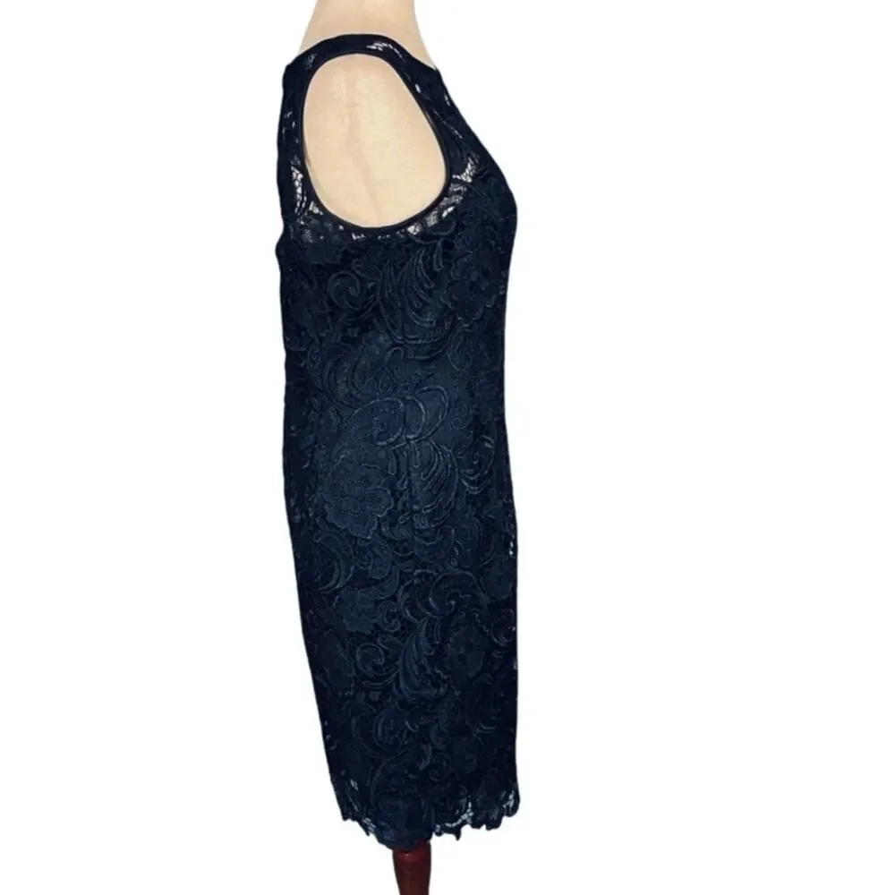Adrianna Papell Special Occasion Navy Blue Lace Sleeveless Sheath Dress Size 8 - Picture 7 of 13
